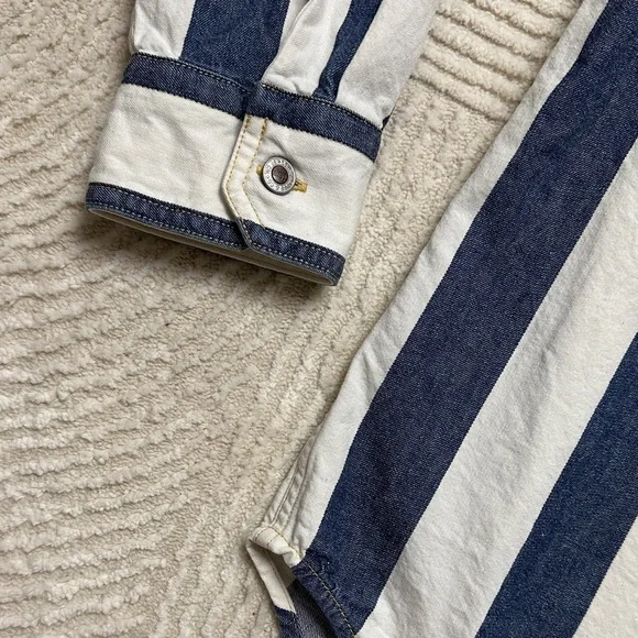 Silver Tab Levi’s Jeans Navy and White Striped Casual Shirt Oversized M - Picture 8 of 15